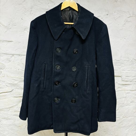 WW2 Naval Clothing Factory 10 Button US Navy Wool Peacoat Vintage 1940s - Picture 1 of 13